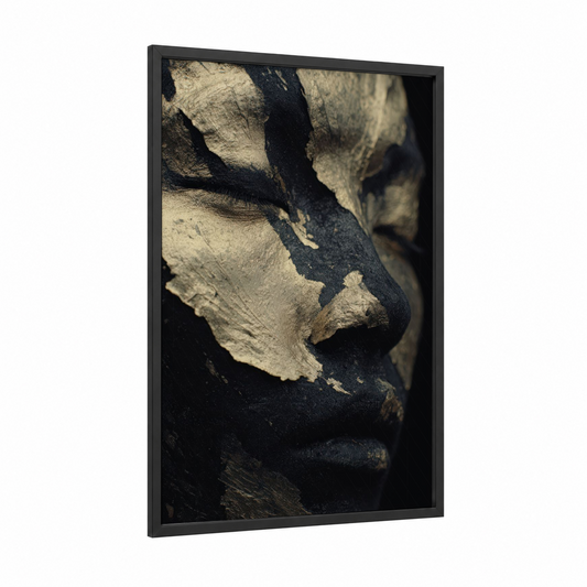 Golden Face Art framed body art print — black wood frame — black and gold and gold palette