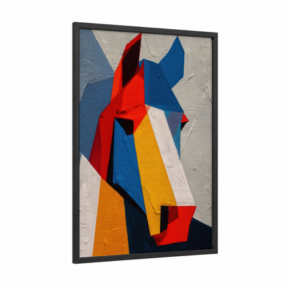 Colorful Quarter Horse framed art print — black wood frame — red and blue palette