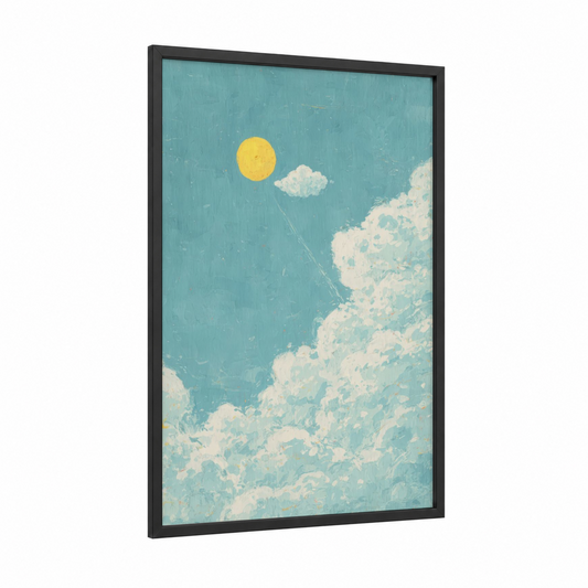 Golden Sun Rising framed the sun print — black wood frame — aquamarine and gold palette