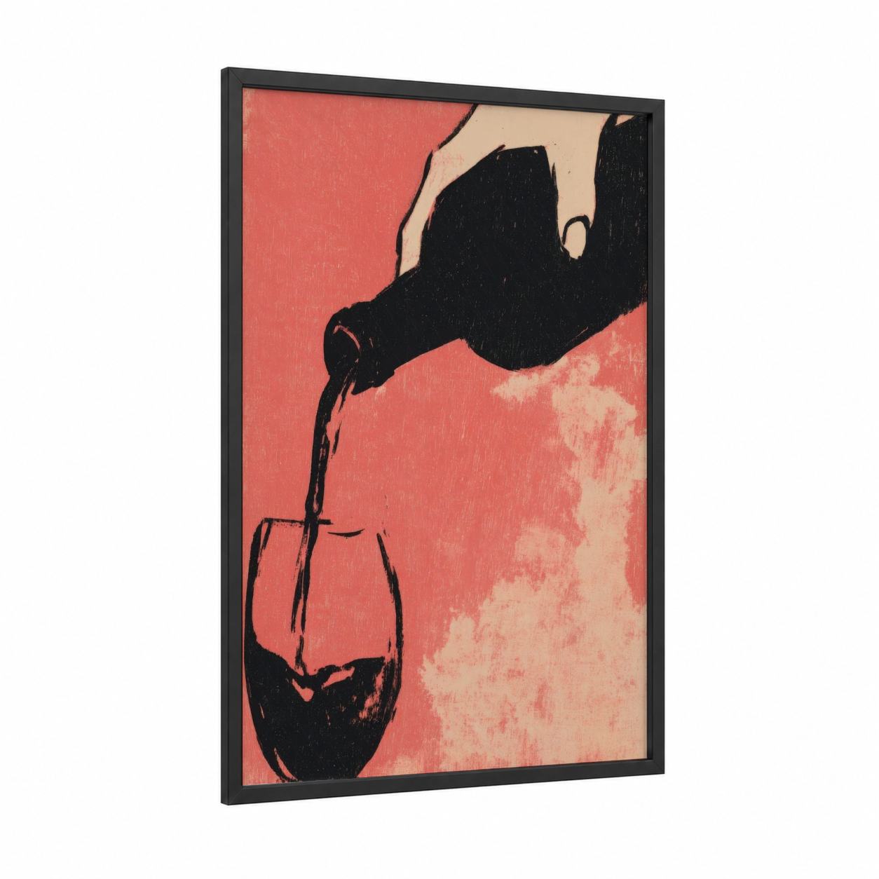 Rosé Pour framed rose wine print — black wood frame — salmon pink and black palette