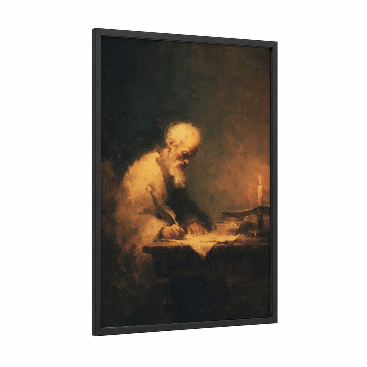 Contemplative Saint Paul framed st. paul print — black wood frame — gold and black palette