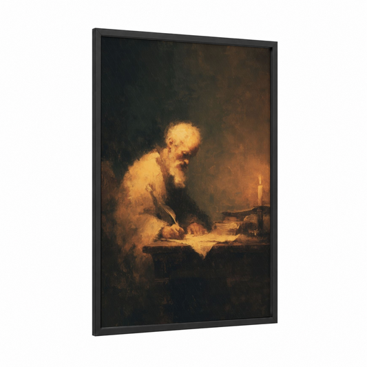 Contemplative Saint Paul framed st. paul print — black wood frame — gold and black palette