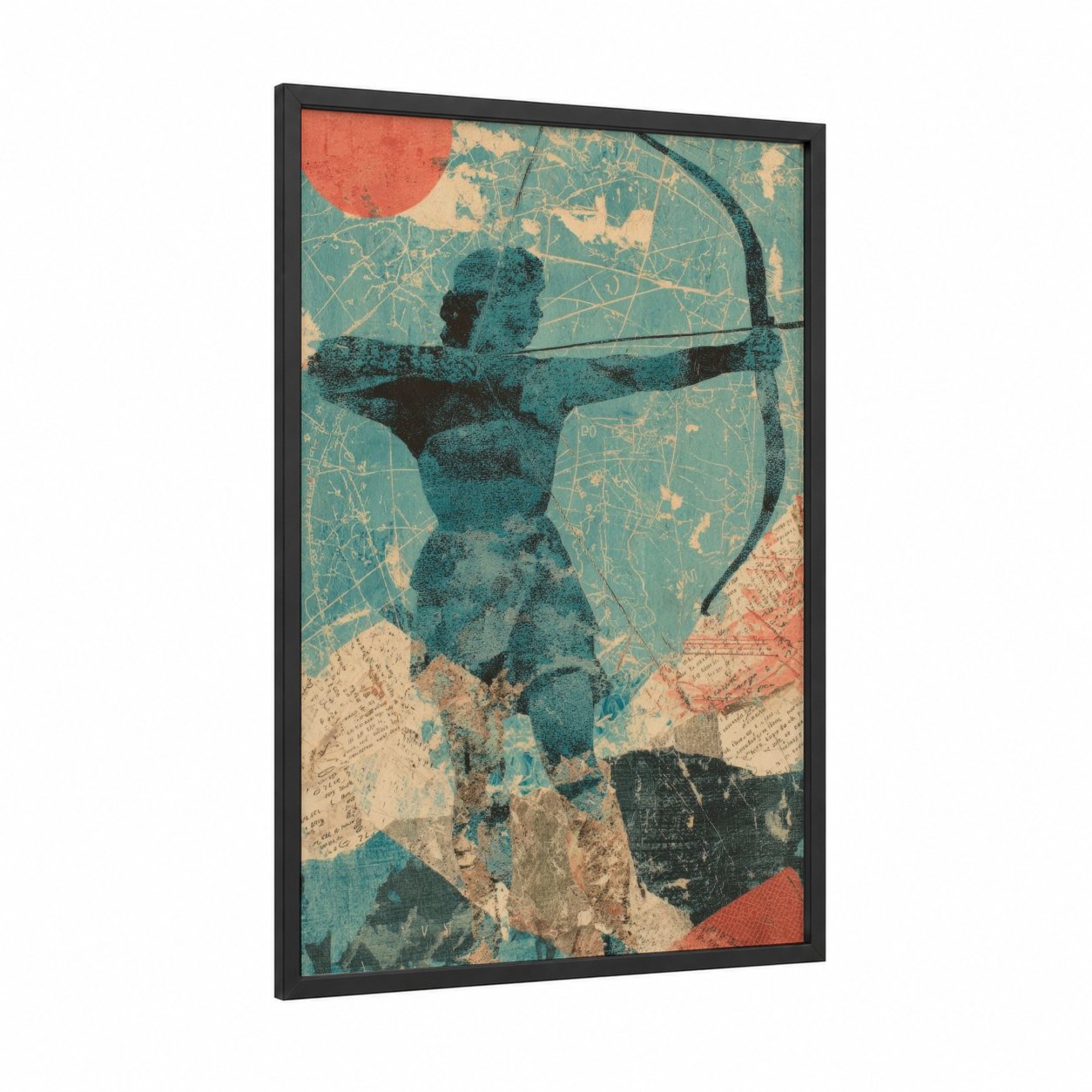 Sagittarius Archer framed art print — black wood frame — teal palette
