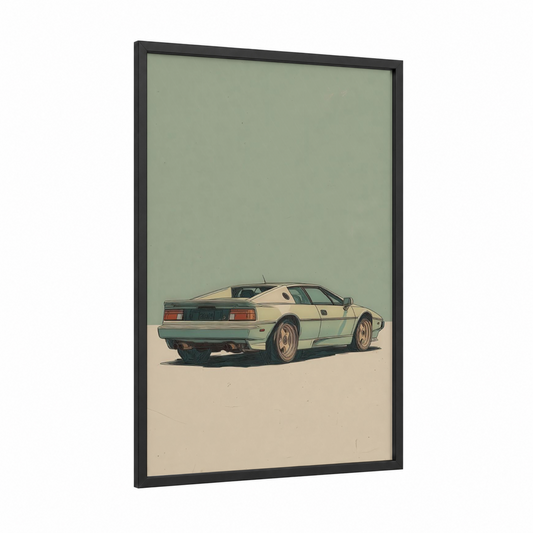 Mint Speedster framed sports car print — black wood frame — light green and cream palette