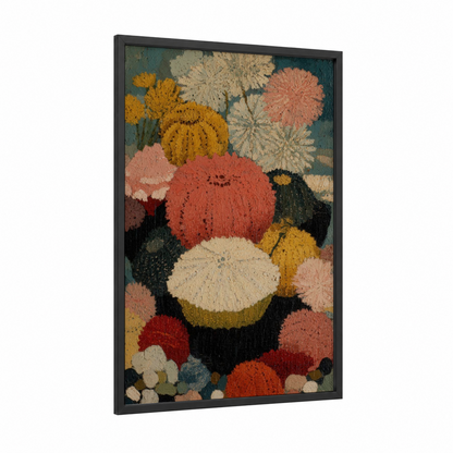 Colorful Sea Urchin framed art print — black wood frame — gold and teal palette