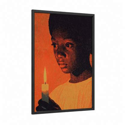 Kwanzaa Candlelight framed art print — black wood frame — orange and black palette