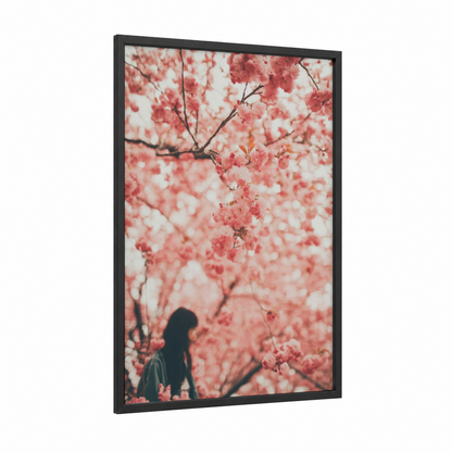 Pink Blossom Wonder framed cherry blossoms print — black wood frame — pink and white palette