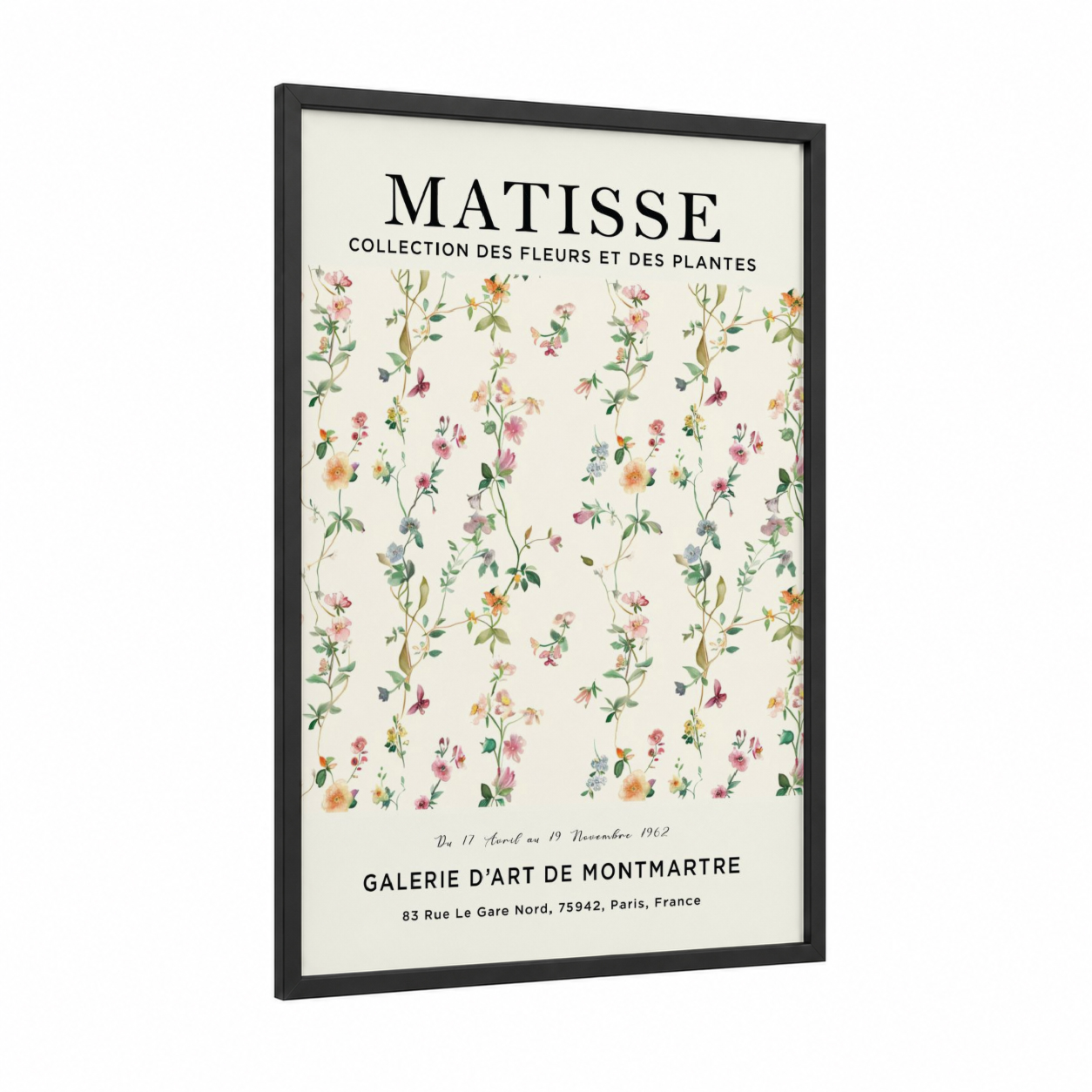 Matisse Floral Collection framed abstract flower print — black wood frame — cream and peach palette