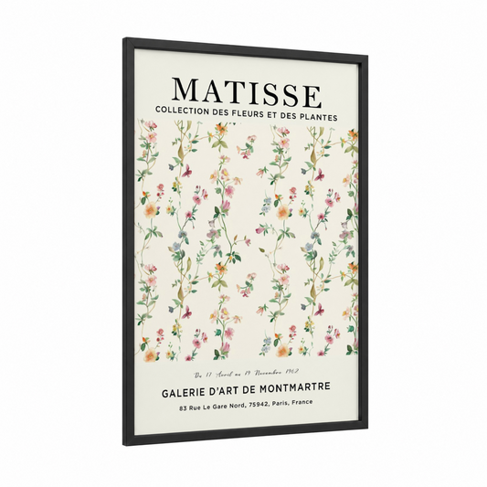 Matisse Floral Collection framed abstract flower print — black wood frame — cream and peach palette