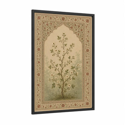 Persian Blossom Tree Wall Art framed flower print — black wood frame — beige and cream palette