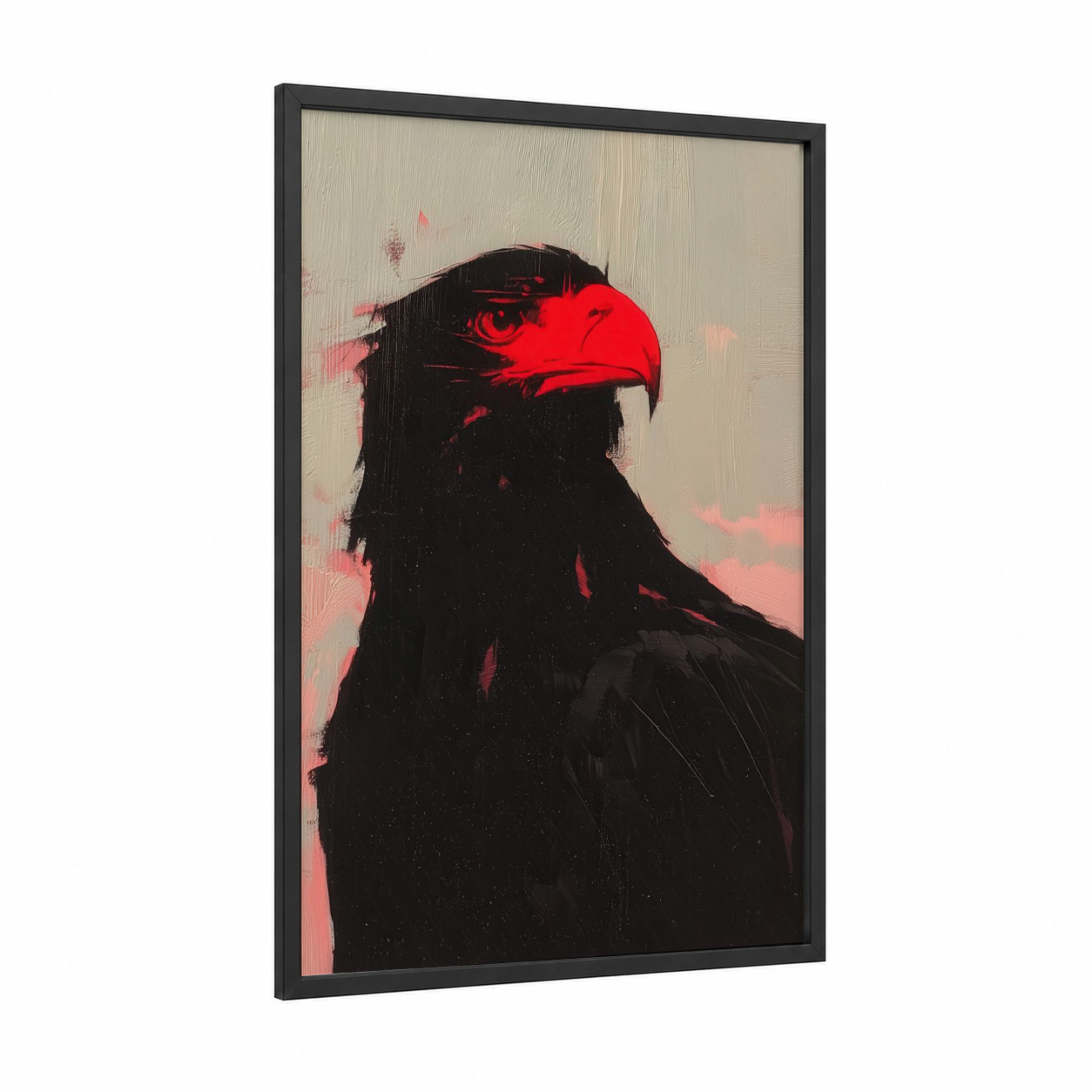 Crimson Eagle framed art print — black wood frame — red and black palette