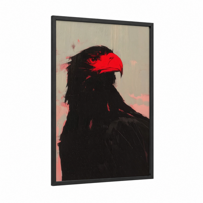 Crimson Eagle framed art print — black wood frame — red and black palette