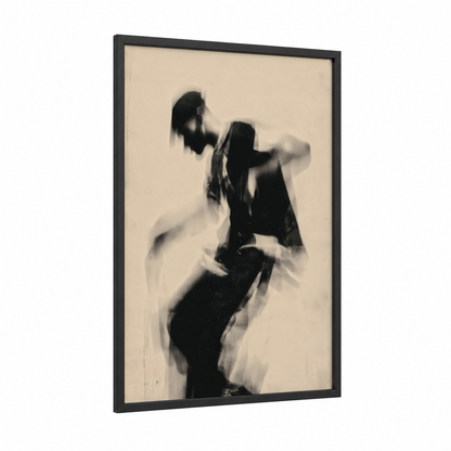 Dynamic Motion framed street dance print — black wood frame — black and white palette