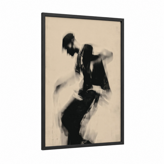 Dynamic Motion framed street dance print — black wood frame — black and white palette