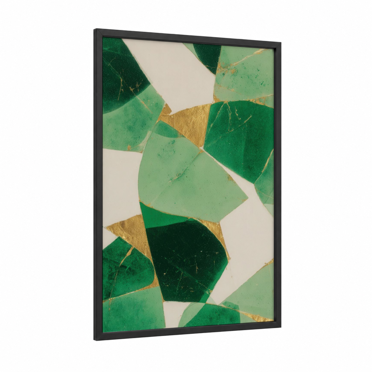 Golden Clover Geometry framed st. patrick's day print — black wood frame — green and gold palette