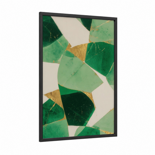 Golden Clover Geometry framed st. patrick's day print — black wood frame — green and gold palette
