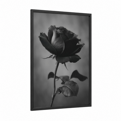 Midnight Rose framed roses print — black wood frame — black and white palette