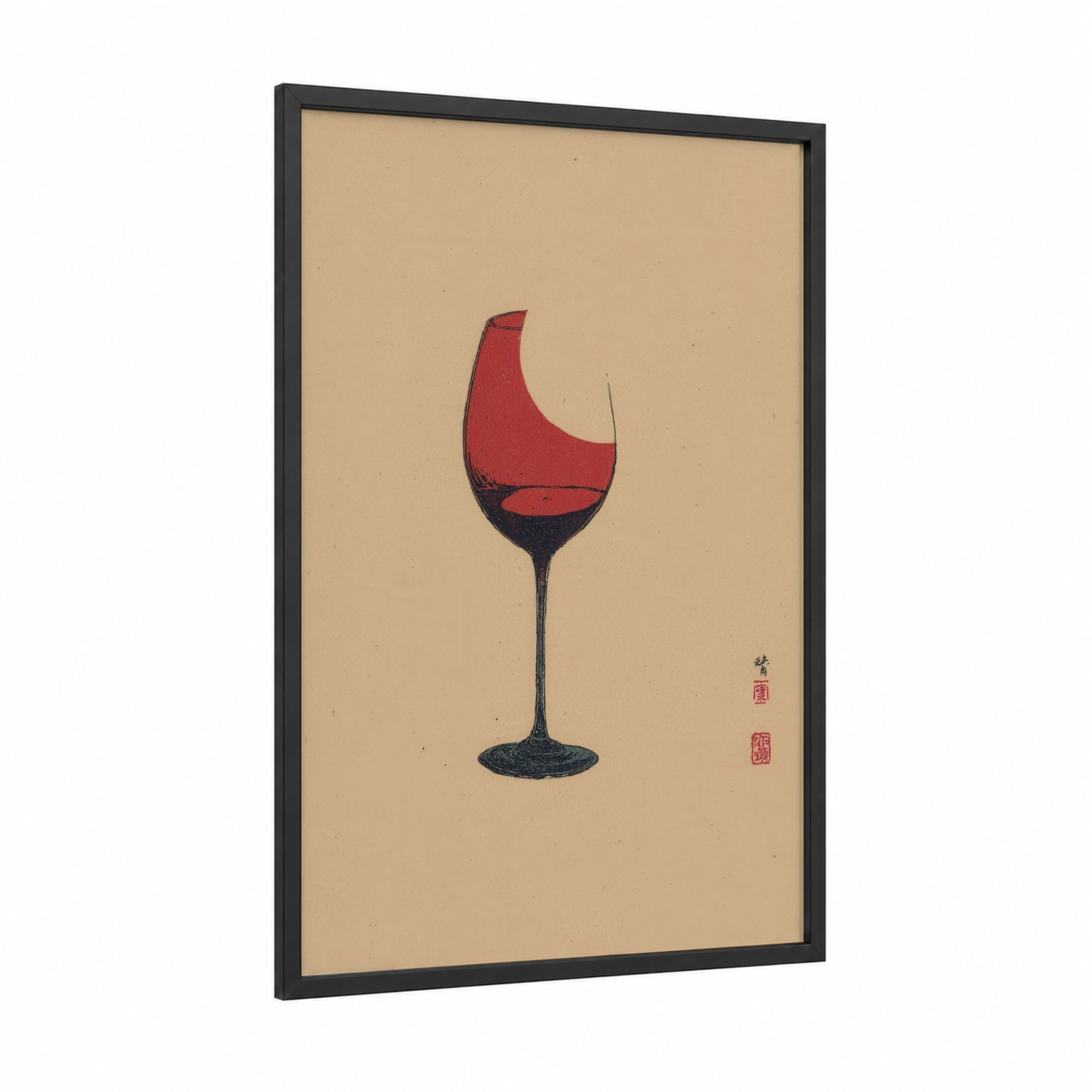 Splashing Red Wine framed art print — black wood frame — red and black palette
