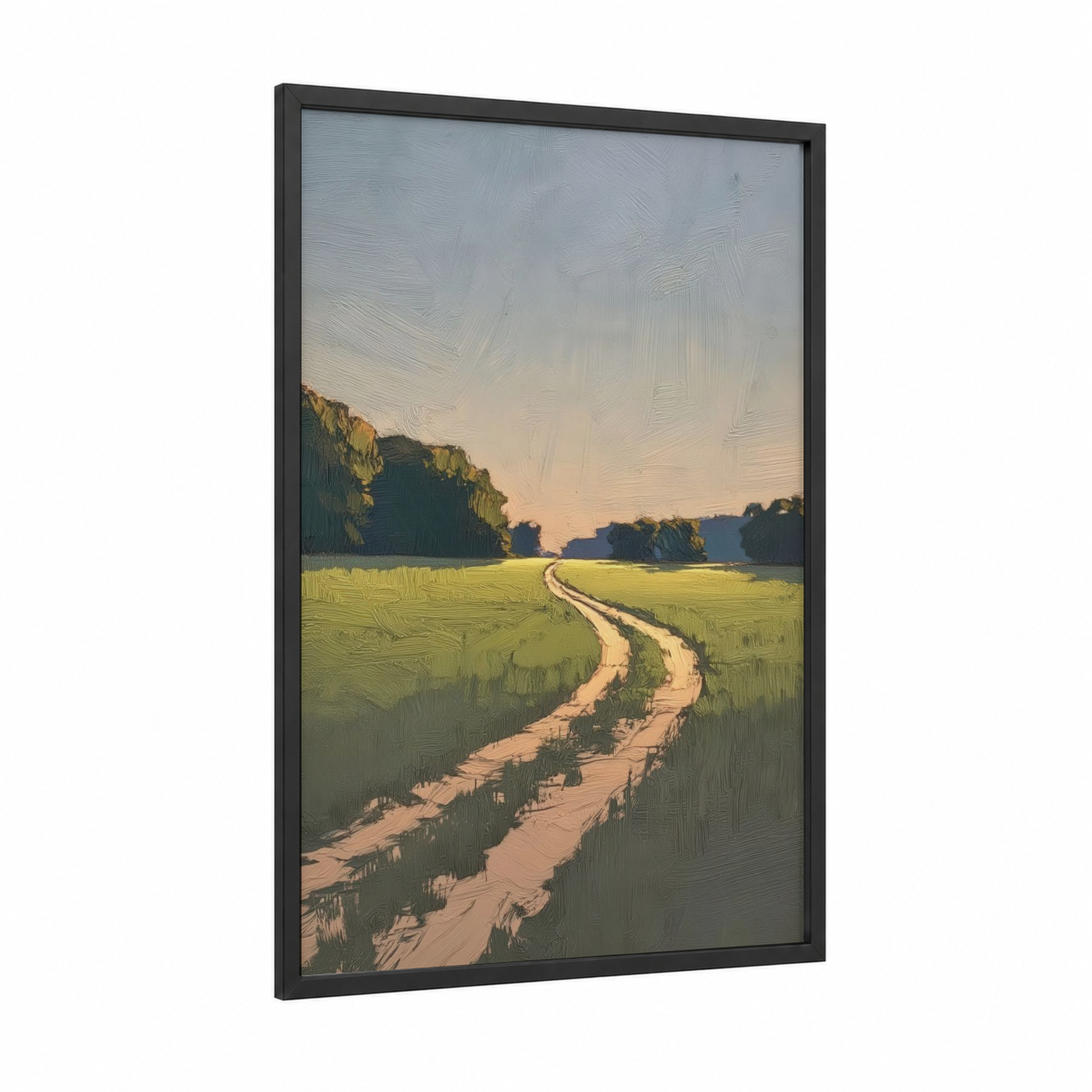 Golden Field Path framed various landscapes print — black wood frame — gold and green palette
