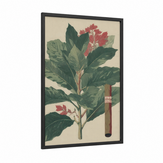 Botanical Cigars framed art print — black wood frame — sage green and cream palette