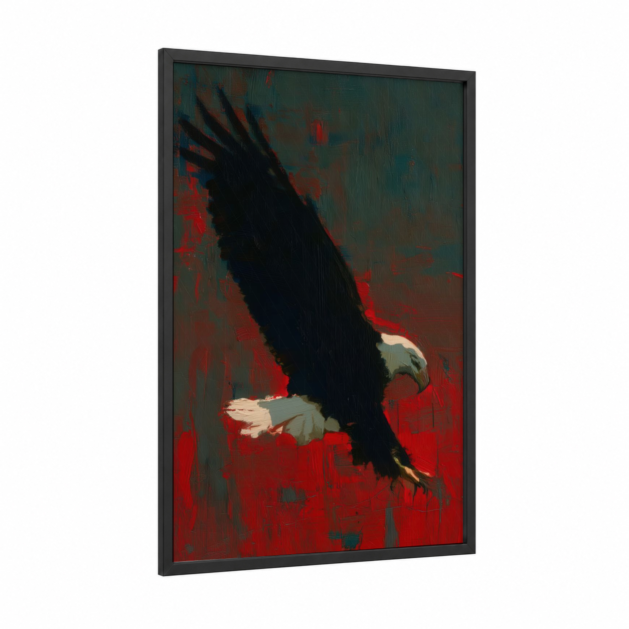 Crimson Eagle framed art print — black wood frame — red and black palette