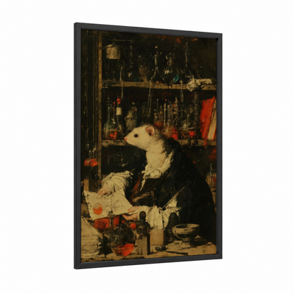 Alchemist Ferret framed art print — black wood frame — black and gold palette
