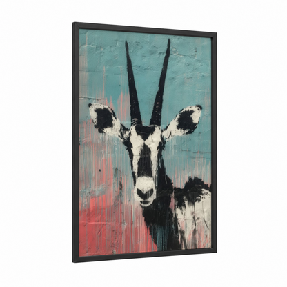 Turquoise Antelope framed art print — black wood frame — turquoise and black and white palette