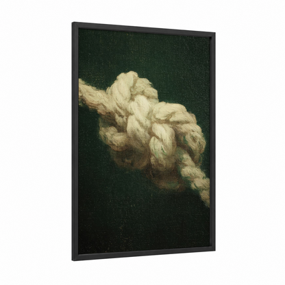 Nautical Knot Study framed rope knots print — black wood frame — cream and dark green palette