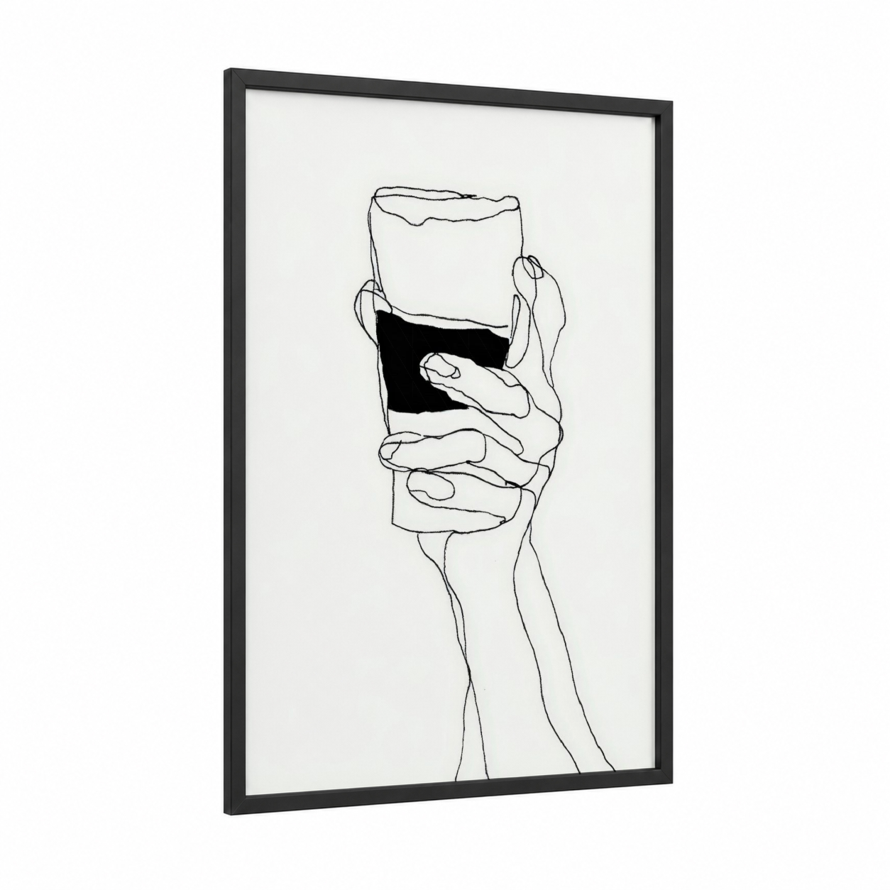 Minimalist Beer Hold framed art print — black wood frame — black and white palette