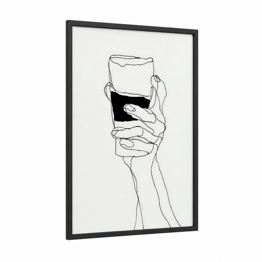 Minimalist Beer Hold framed art print — black wood frame — black and white palette