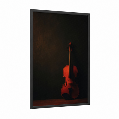 Red Violin Solo framed art print — black wood frame — red and black palette