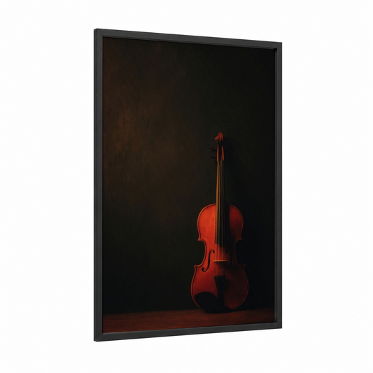 Red Violin Solo framed art print — black wood frame — red and black palette