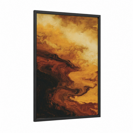 Amber Whiskey framed art print — black wood frame — gold and maroon palette