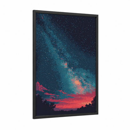 Cosmic Nebula Horizon framed art print — black wood frame — teal and magenta palette