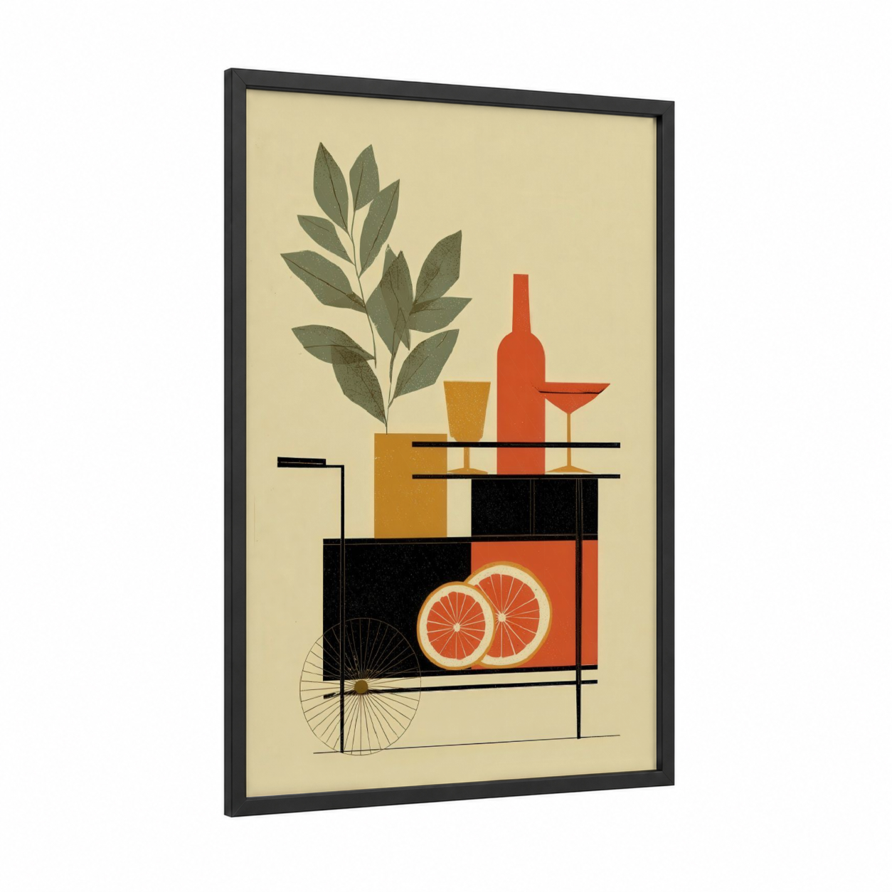 Rosé Wine Bar framed rose wine print — black wood frame — mustard and cream palette