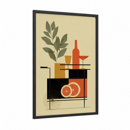 Rosé Wine Bar framed rose wine print — black wood frame — mustard and cream palette