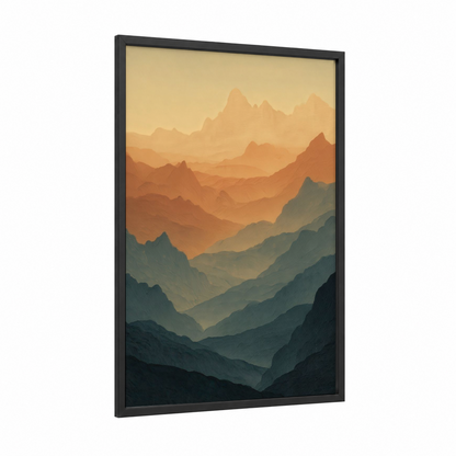 Golden Canyon Layers framed art print — black wood frame — gold and russet palette