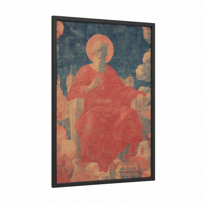 Apostle Peter Heavenly framed st. peter print — black wood frame — red and dark blue palette