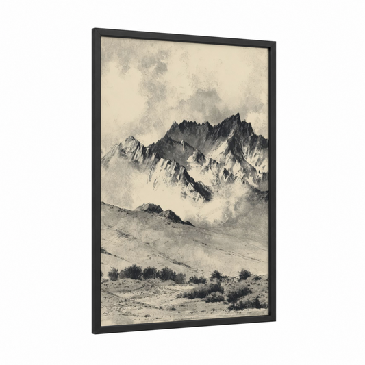 Alpine Solitude framed sierra nevada print — black wood frame — black and white and gray palette