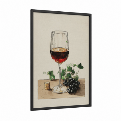 Crimson Wine Harvest framed red wine print — black wood frame — red and cream palette