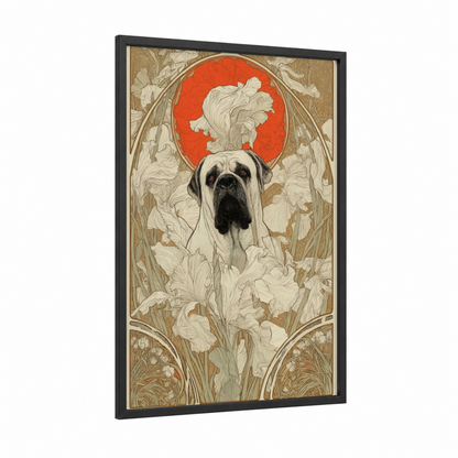 Noble Mastiff Portrait framed art print — black wood frame — cream and russet palette