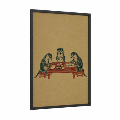 Otters Dining Japanese Style Wall Art framed food print — black wood frame — beige and red palette