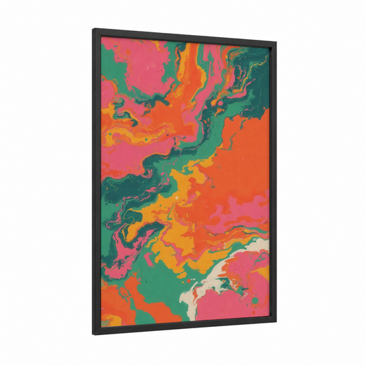 Cosmic Nebula framed art print — black wood frame — magenta and orange palette