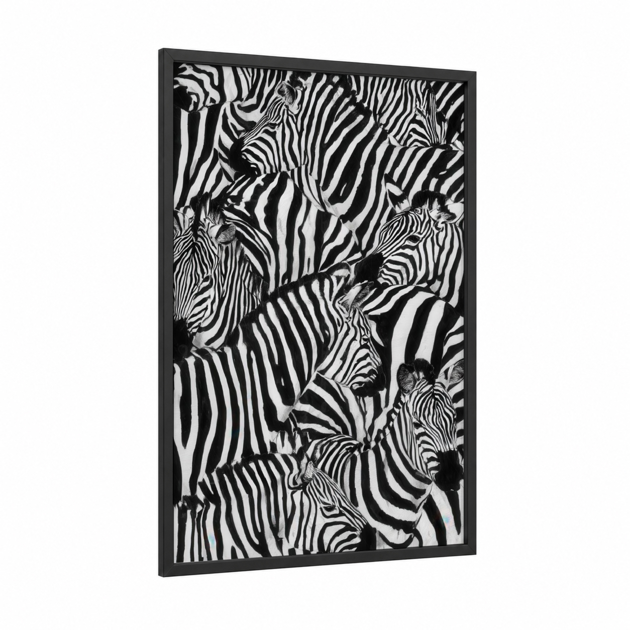 Striped Herd framed zebra print — black wood frame — black and white palette