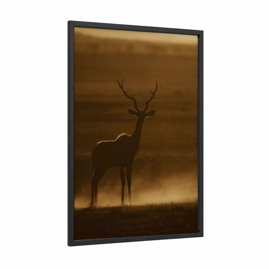 Golden Antelope framed art print — black wood frame — brown and gold palette