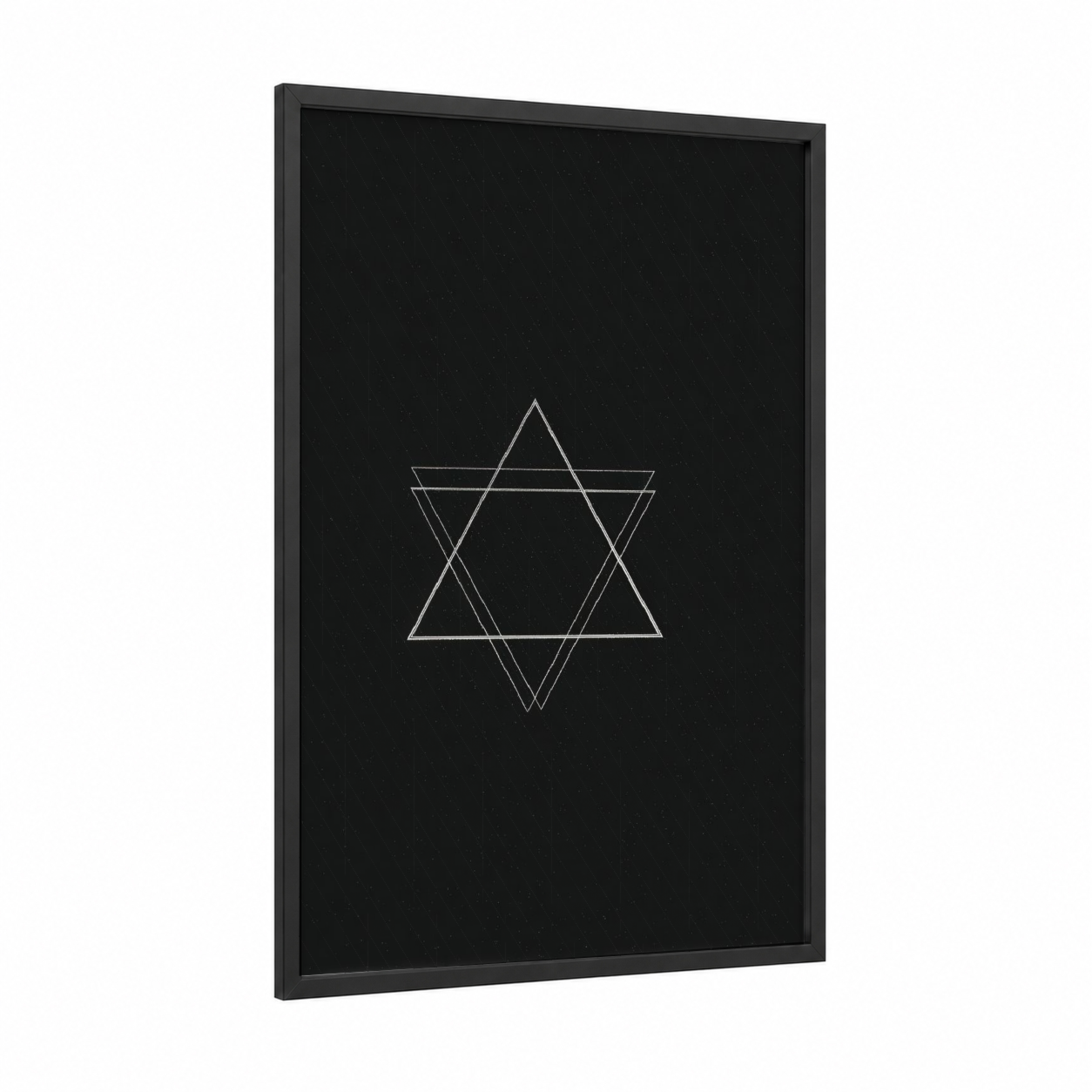 Star of David framed judaism print — black wood frame — black and white palette