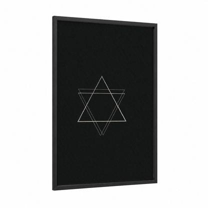 Star of David framed judaism print — black wood frame — black and white palette