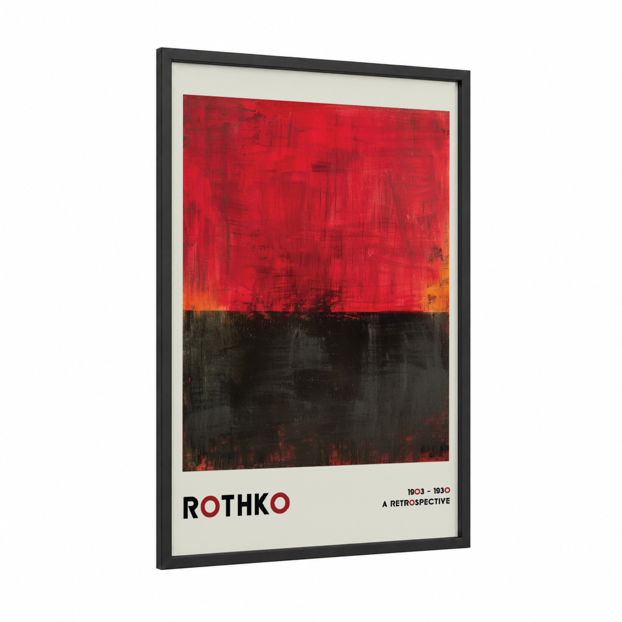 Crimson Horizon framed abstract classic print — black wood frame — red and black palette