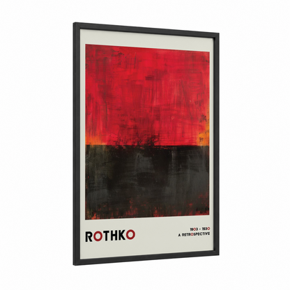 Crimson Horizon framed abstract classic print — black wood frame — red and black palette