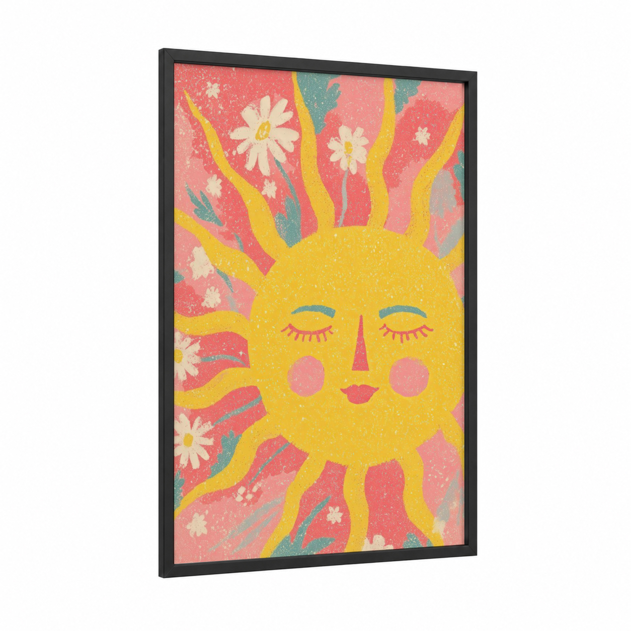 Peaceful Sun framed the sun print — black wood frame — yellow and pink palette